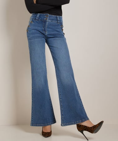 wide fit stretch jeans met knopen