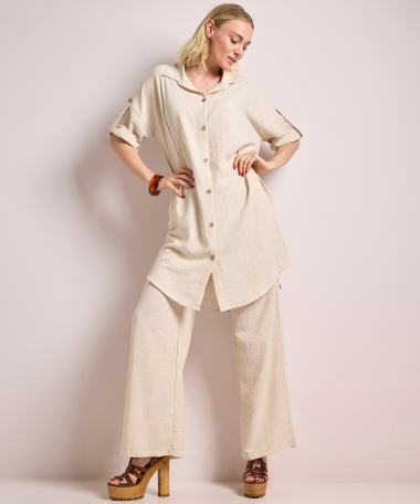 linnenlook wide fit broek