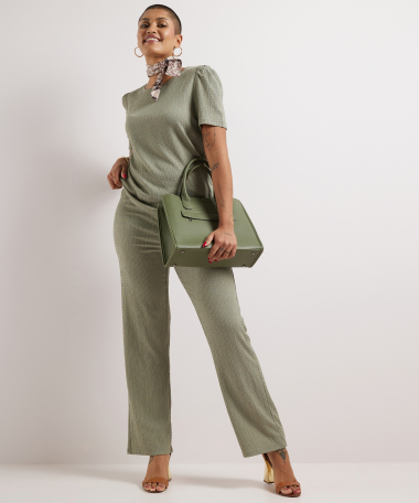 wide fit broek uni crinkle