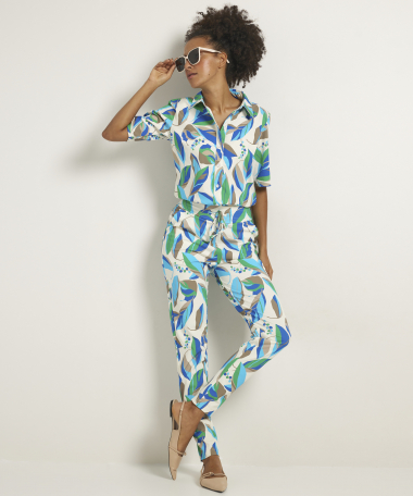 slim fit broek comfort bladprint