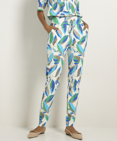 slim fit broek comfort bladprint