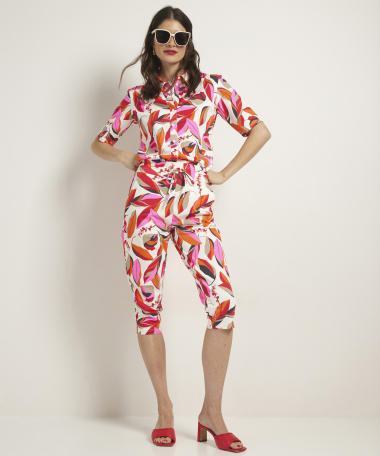 slim fit capri broek comfort bladprint