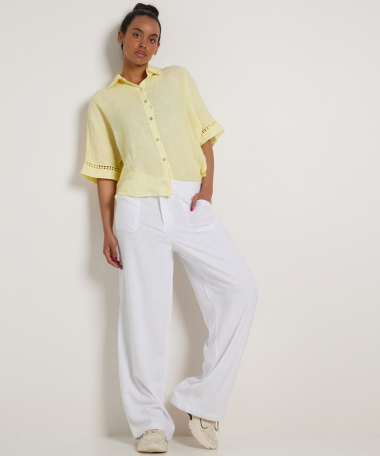 linnenlook wide fit broek
