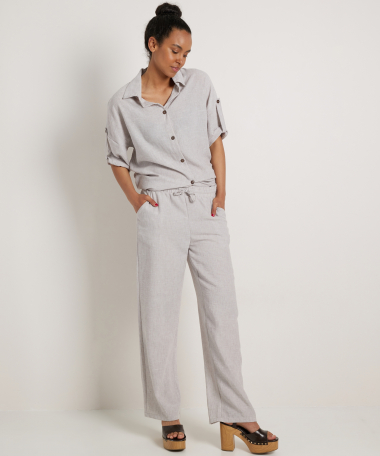 linnenlook wide fit broek uni