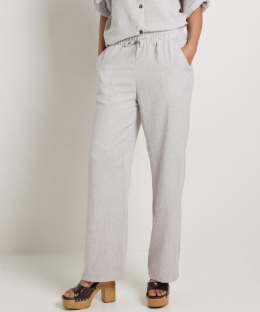 linnenlook wide fit broek uni