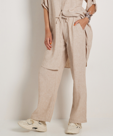 linnenlook wide fit broek uni