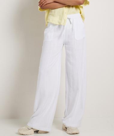 linnenlook wide fit broek met naad