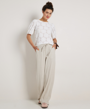 linnenlook wide fit broek met naad