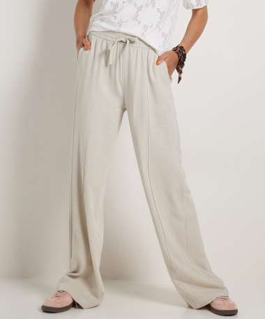 linnenlook wide fit broek met naad