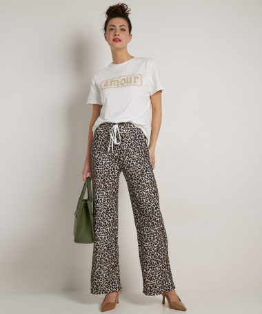 wide fit broek panterprint met streep