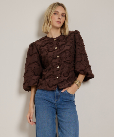jacquard blazer met pofmouw