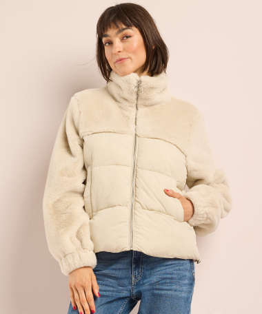 faux fur jas doorgestikt