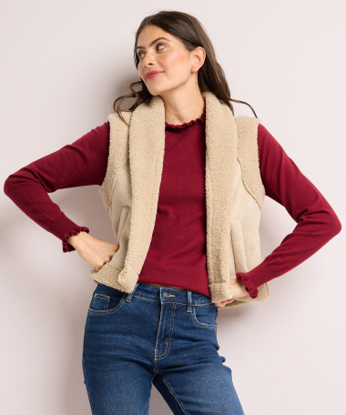 teddy gilet met suedinelook