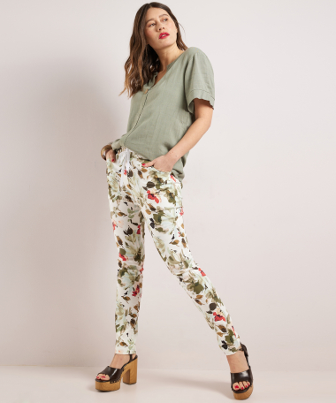 linnenlook t-shirt met knoopsluiting