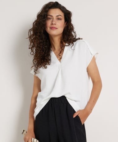 uni v-hals t-shirt schouderdetail