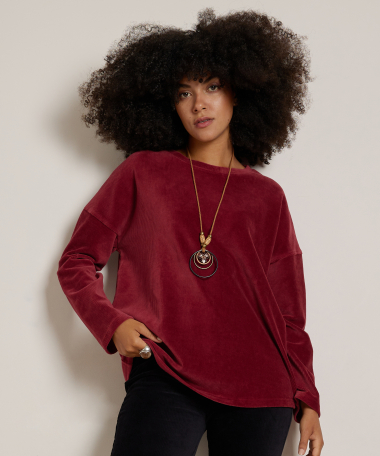 rib velvet top met ketting