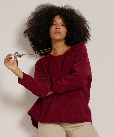 rib velvet top met ketting