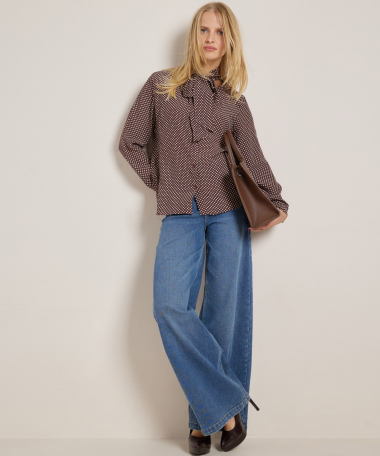 stippenprint blouse met strikkraag