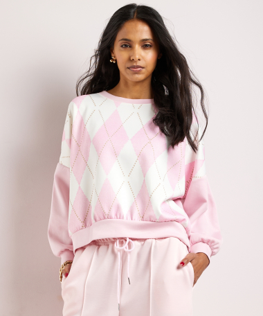 jersey trui met ruiten dessin