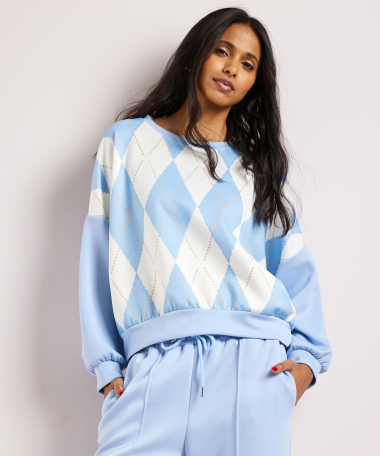 jersey trui met ruiten dessin