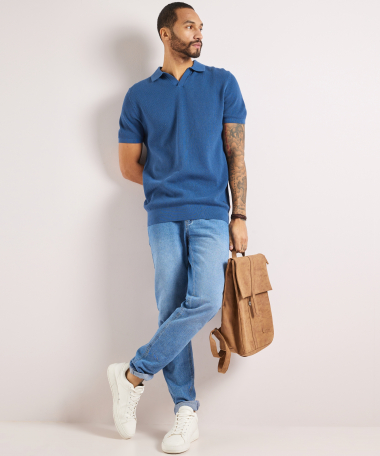 ribgebreide polo met v-hals