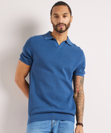ribgebreide polo met v-hals