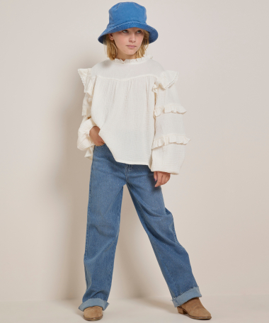 mousseline blouse met ruchesmouw