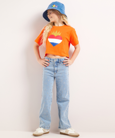 oranje t-shirt met frontprint