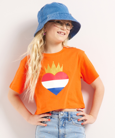 oranje t-shirt met frontprint