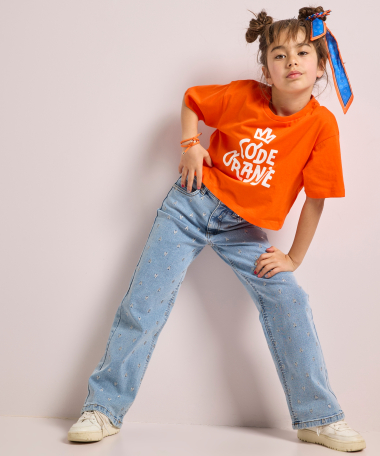 oranje t-shirt met frontprint