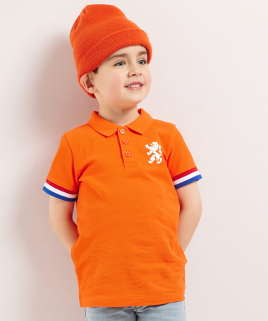 oranje polo met borstprint