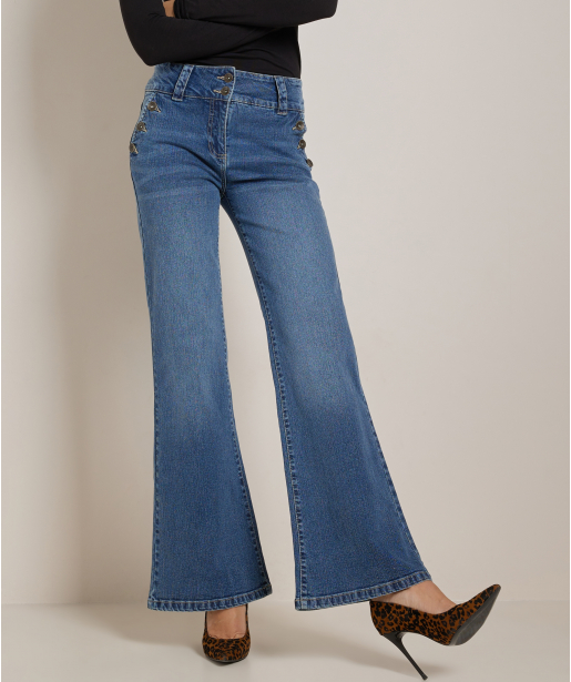 wide fit stretch jeans met knopen