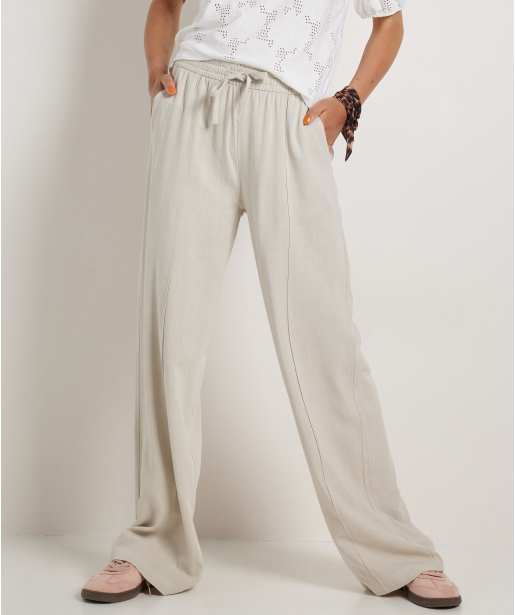 linnenlook wide fit broek met naad