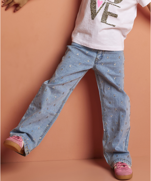 wide fit stretch jeans embroidery