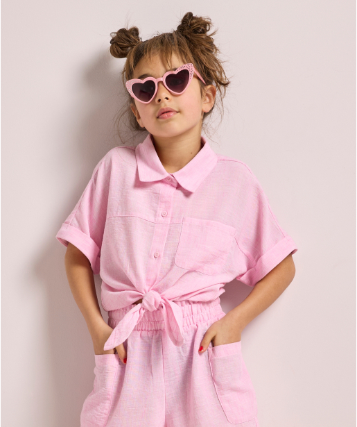linnenlook blouse met knoop