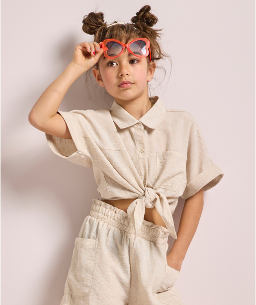 linnenlook blouse met knoop