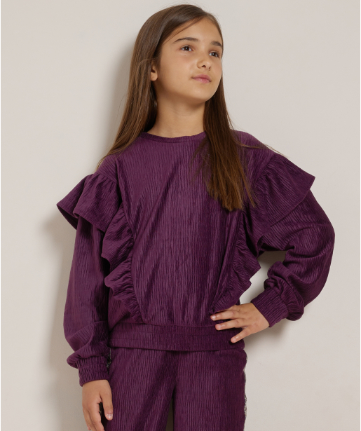 velvet trui met grote ruches