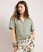 linnenlook t-shirt met knoopsluiting