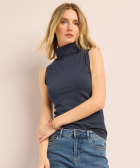 basic mouwloos t-shirt met col